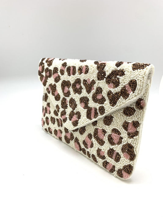 White And Pink Beaded Clutch CMI BG 5144