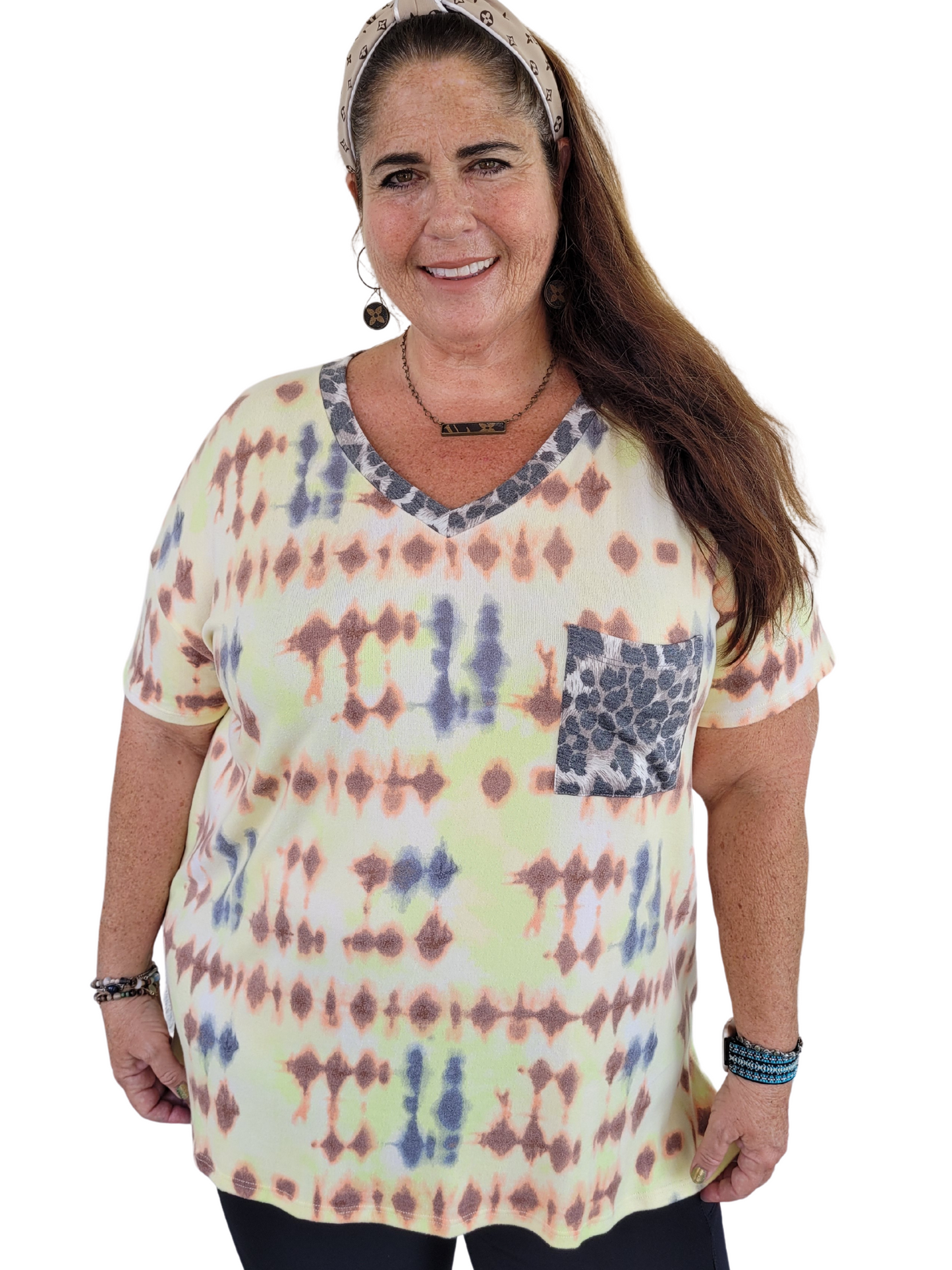 Tie Dye Top with Accent pocket and v-neck 1X2X3X